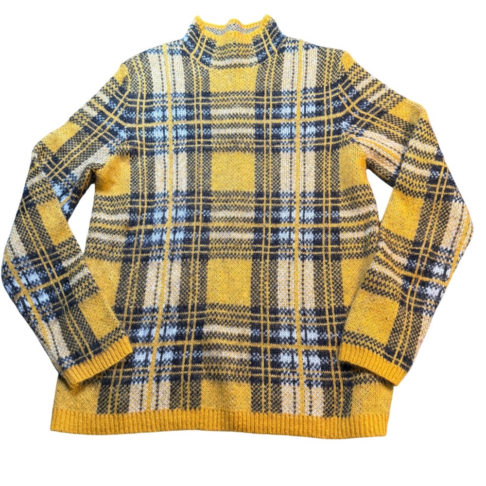 Cara Santana x Apt 9 Yellow Plaid Sweater Cozy Knit Pullover Long Sleeve Size M